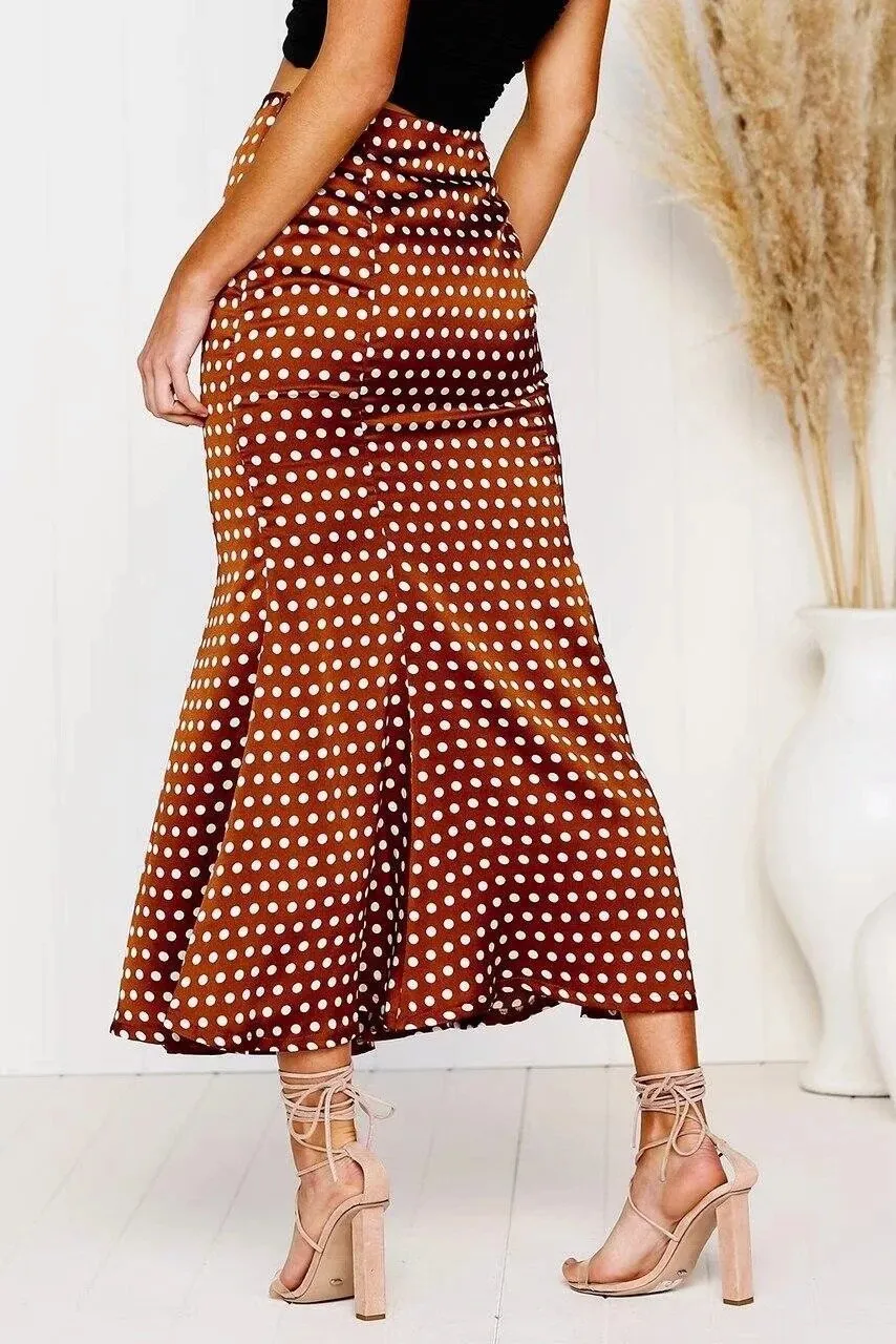 High Waist Bodycon Skirt Autumn Sexy Slim Slimming Wave Dots Midi Skirt