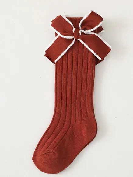 Knee High Stripe Bow Socks