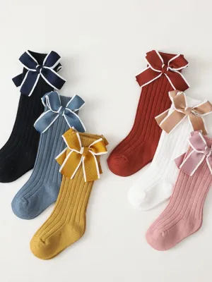 Knee High Stripe Bow Socks