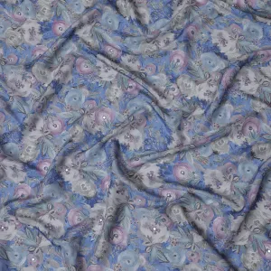 Lavender and Grey Floral Viscose Crepe Printed Fabric - 110 cm Wide-D20016