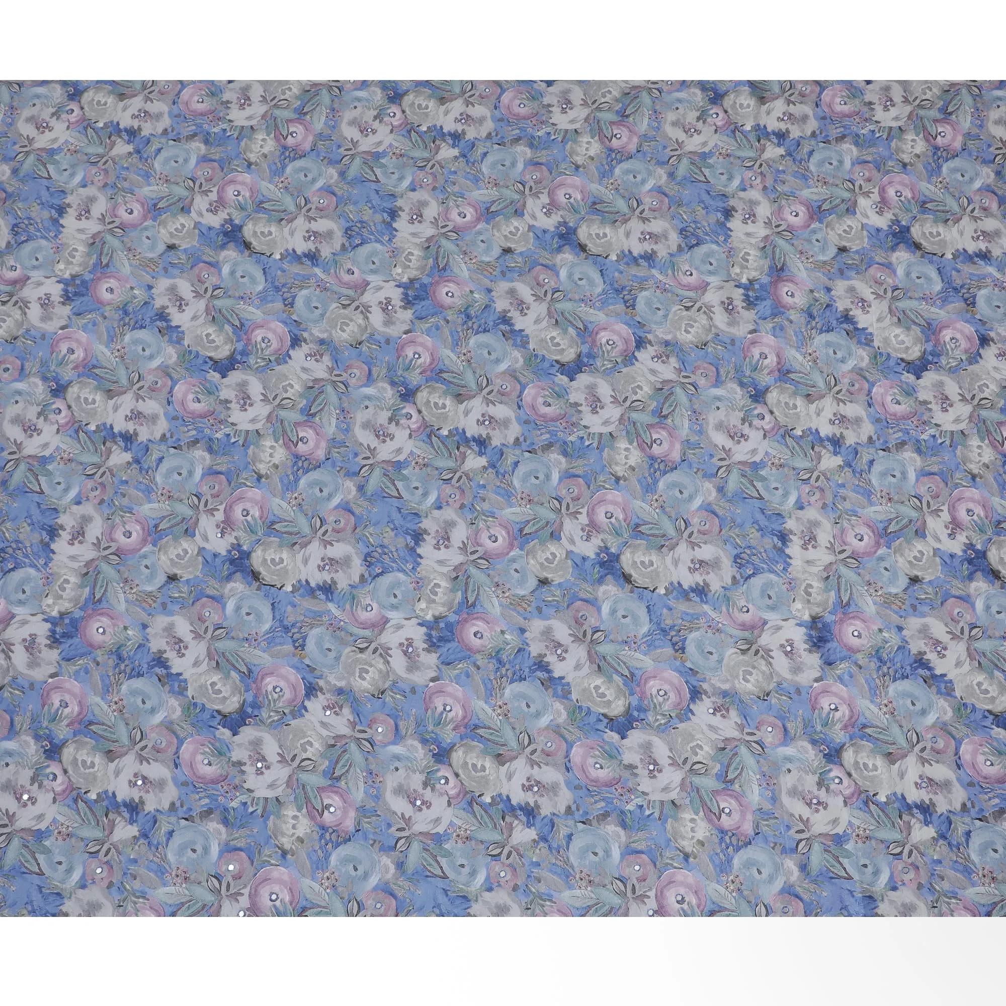 Lavender and Grey Floral Viscose Crepe Printed Fabric - 110 cm Wide-D20016