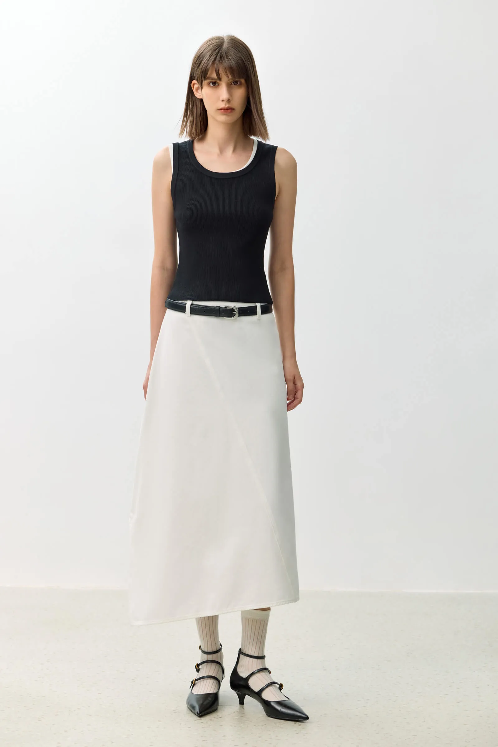 LILY Asymmetric Denim Midi Skirt