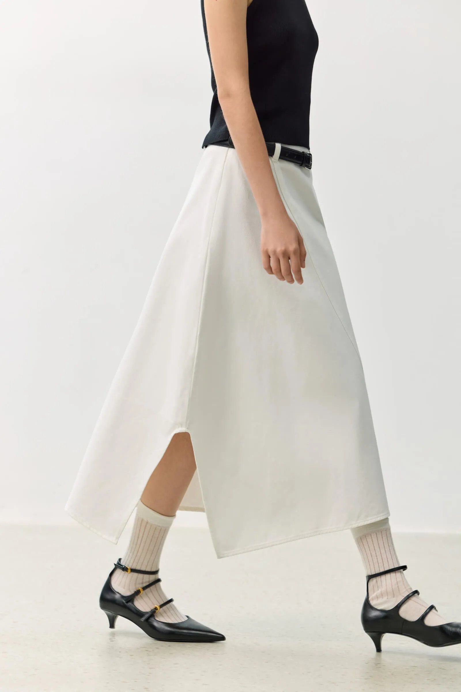 LILY Asymmetric Denim Midi Skirt