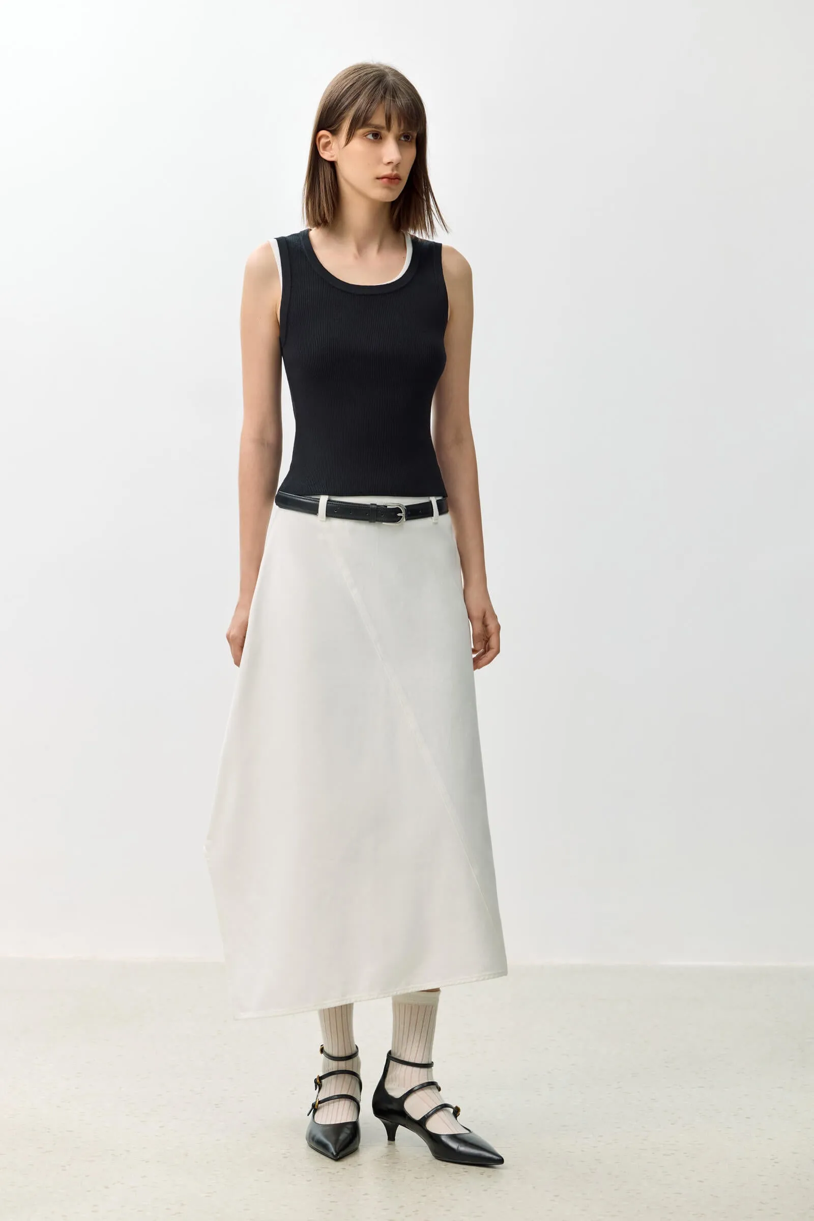 LILY Asymmetric Denim Midi Skirt