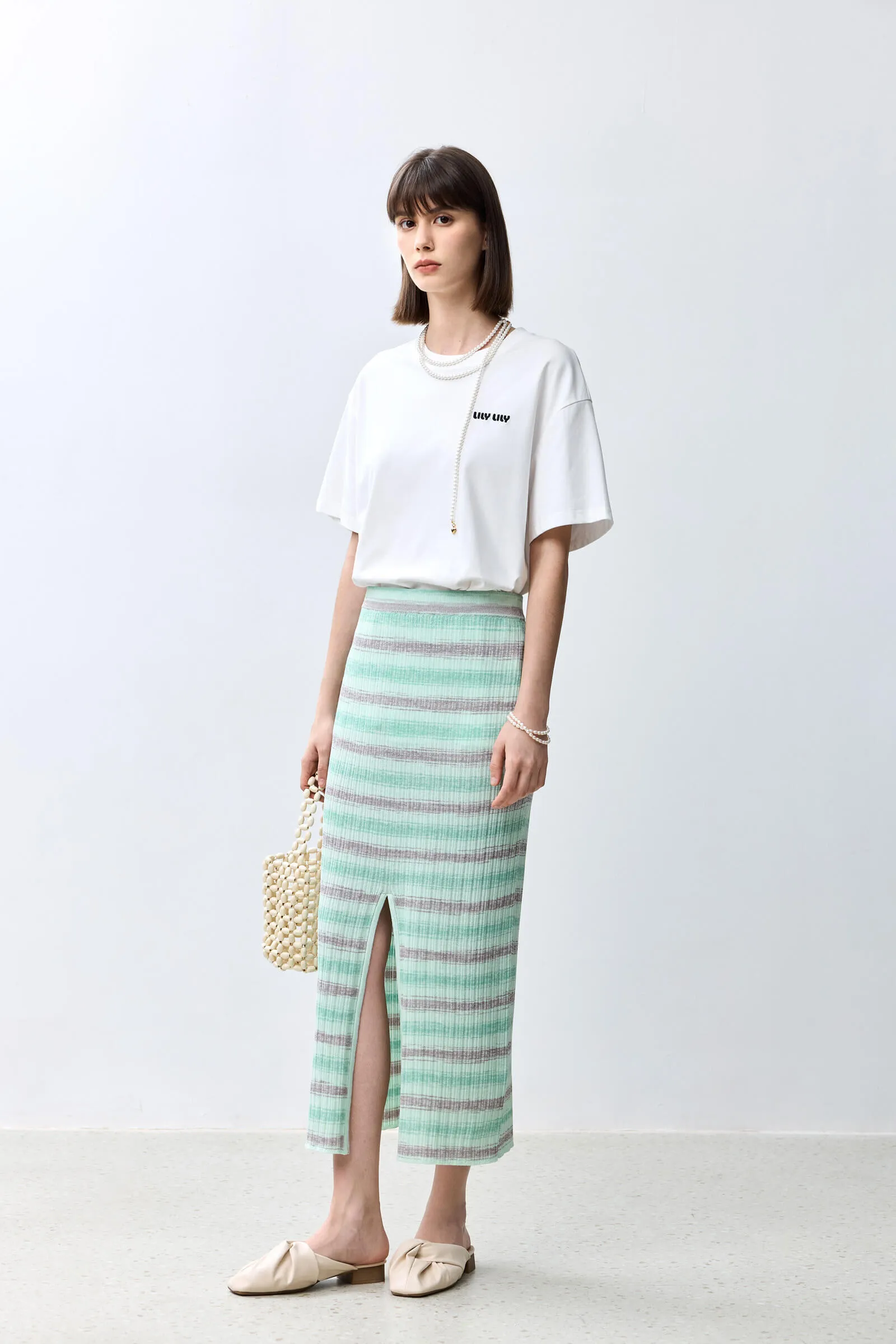 LILY Fashionable Striped Relaxed Skirt