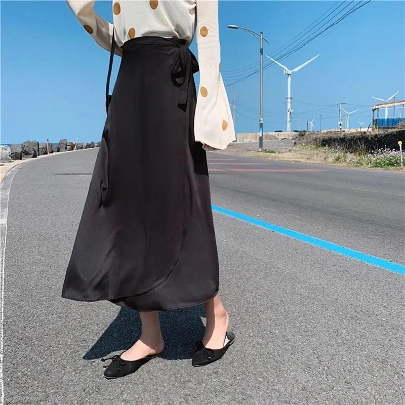 New Stain Women A-Line Long Side Split High Waist Fashionable Umbrella Beach Female Skirt