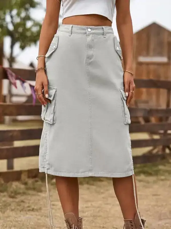 New style denim lace work dress casual mid length skirt trendy