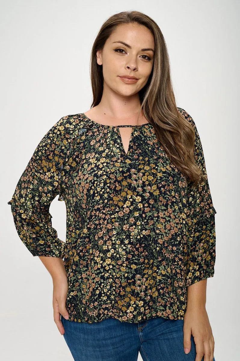 Paislee Plus Size Ruffle Sleeve Woven Blouse