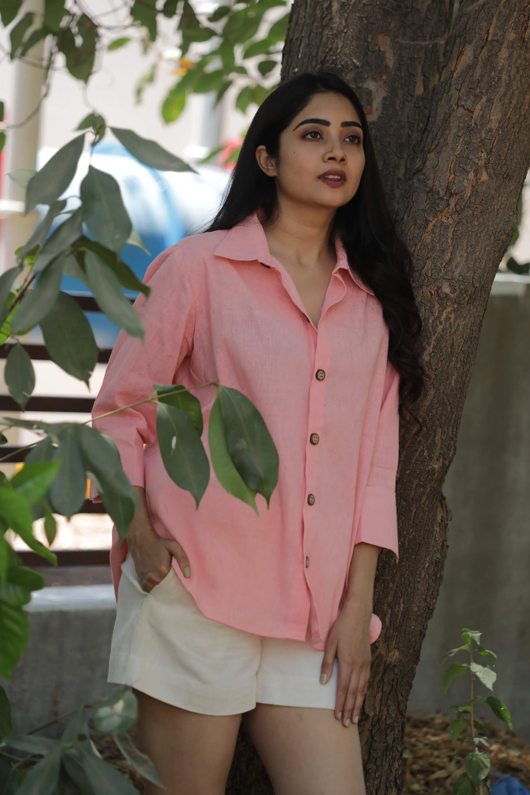 Peach Pure Cotton Shirt for Women