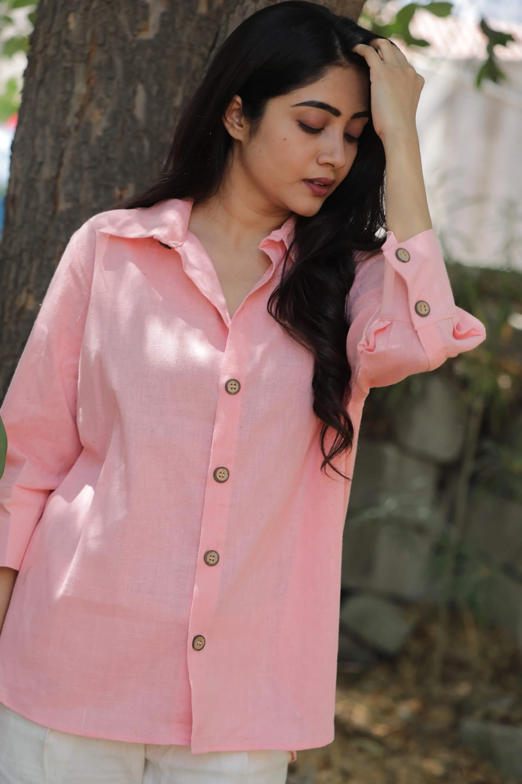 Peach Pure Cotton Shirt for Women