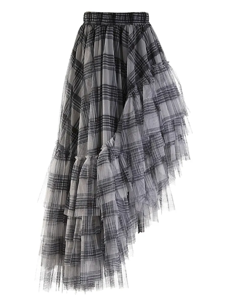 Plaid Irregular Asymmetrical Hem Skirt