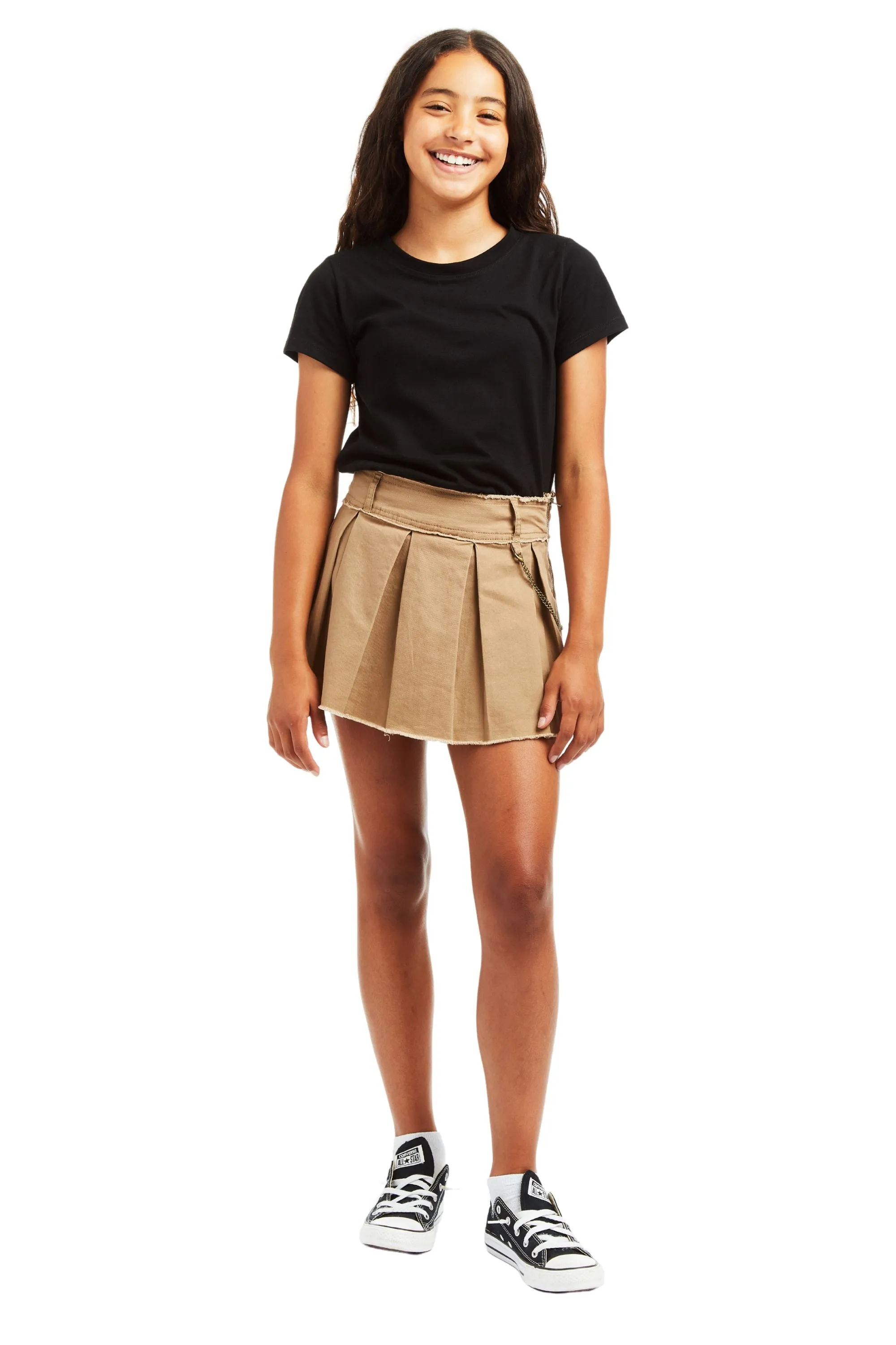 Pleated Color Twill Zip Up Skort