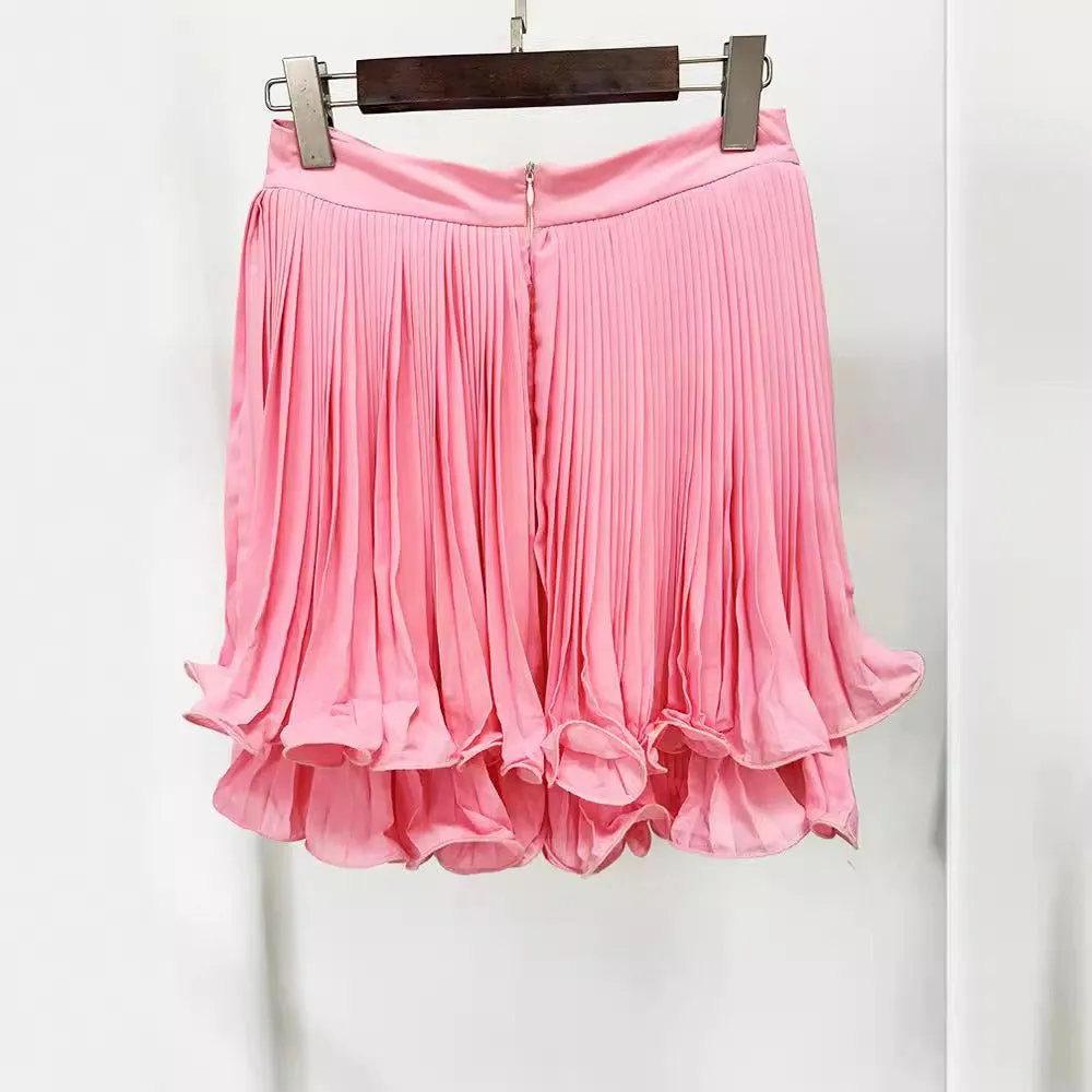 Pleated Ruffle Hem Layered Mini Skirt