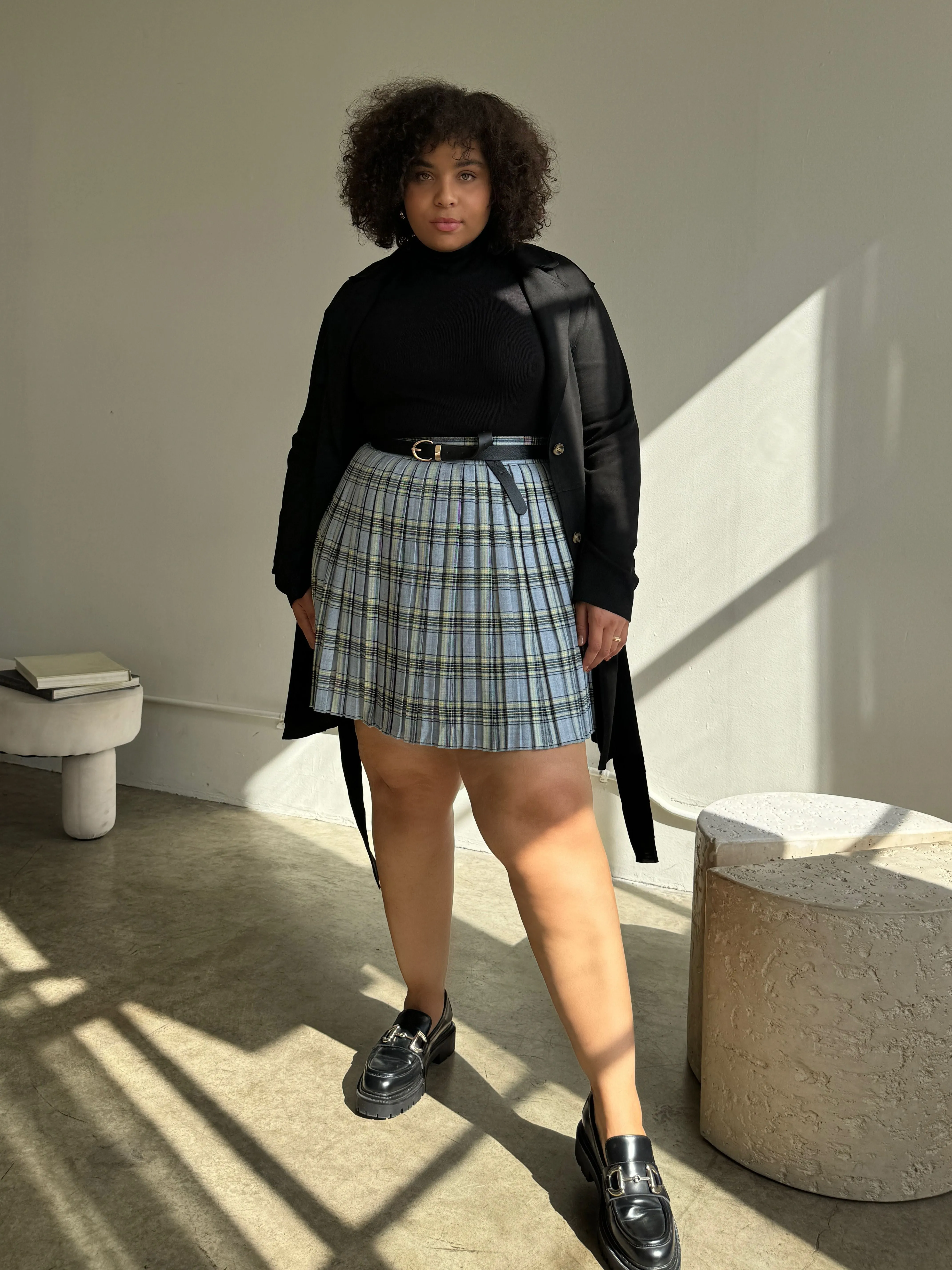 Plus Size Plaid Pleated Skirt