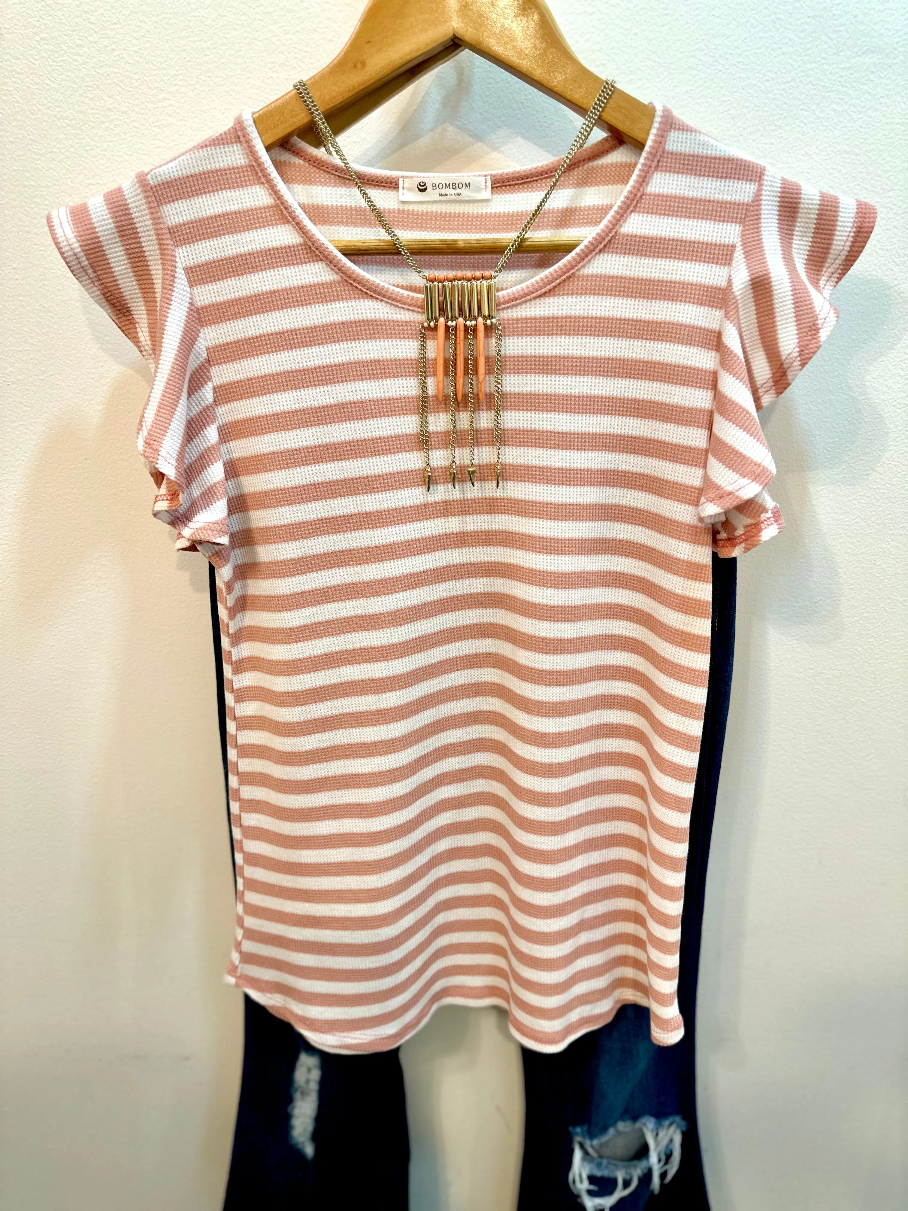 Pretty in Pink Striped Top with Ruffle Sleeve