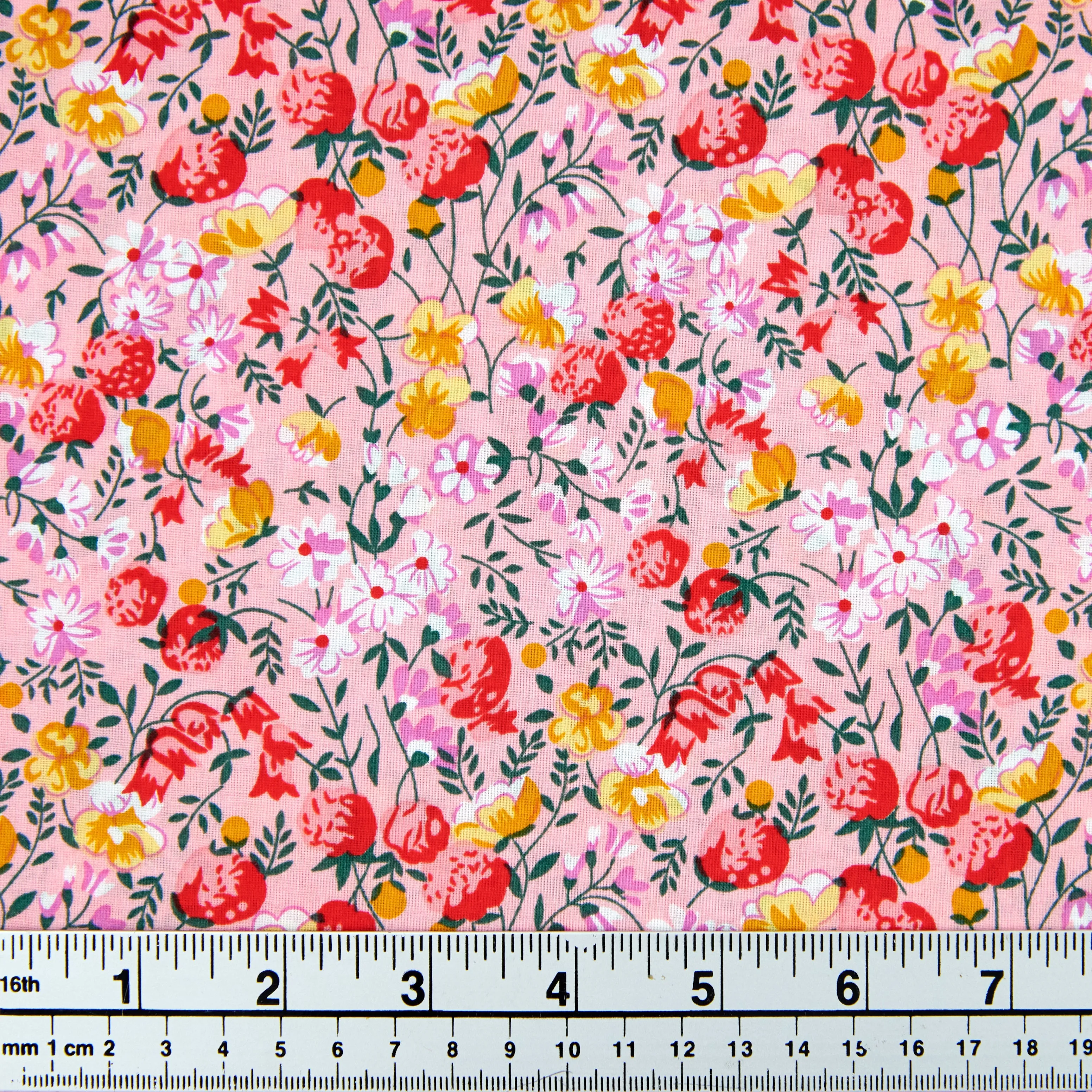 Printed Cotton Voile Fabric, Pink Purple Floral - Width 140cm