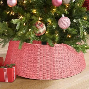 relaxed 26 inch Christmas Tree Collar, Christmas Tree Skirt Cover for Christmas Tree Decorations | Rattan (Natural) D-Pink