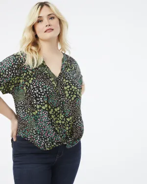 Riley Printed Button-Front Top | Black / Light Green