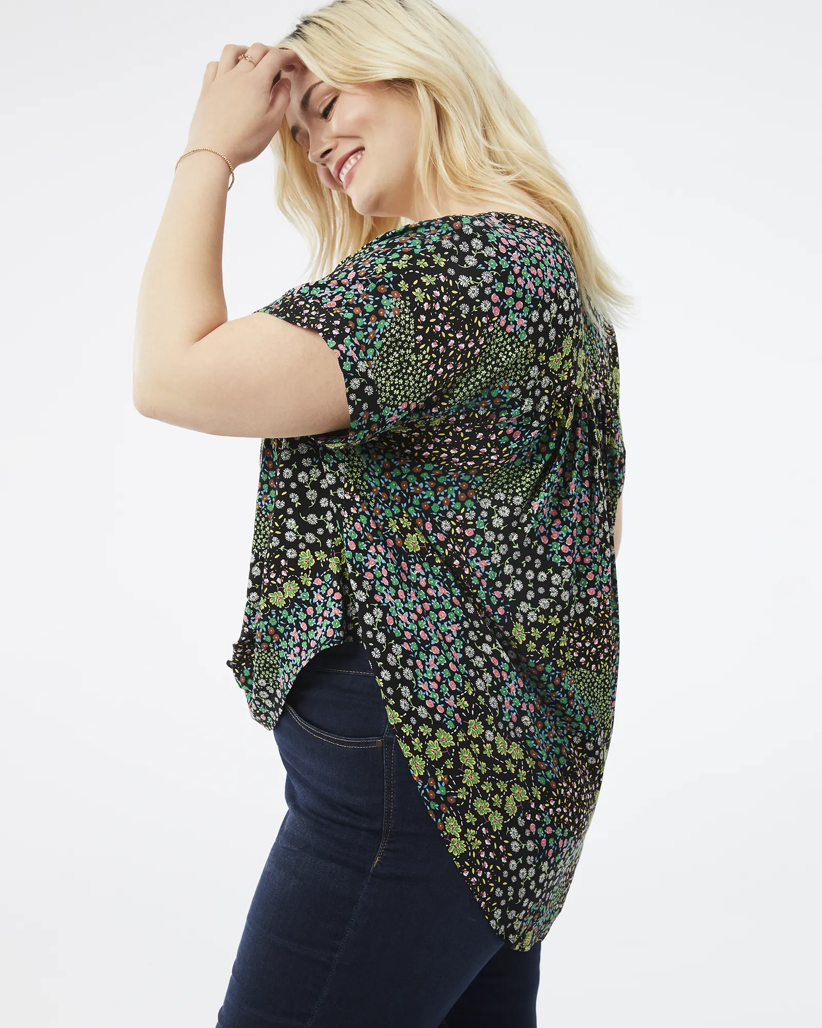 Riley Printed Button-Front Top | Black / Light Green