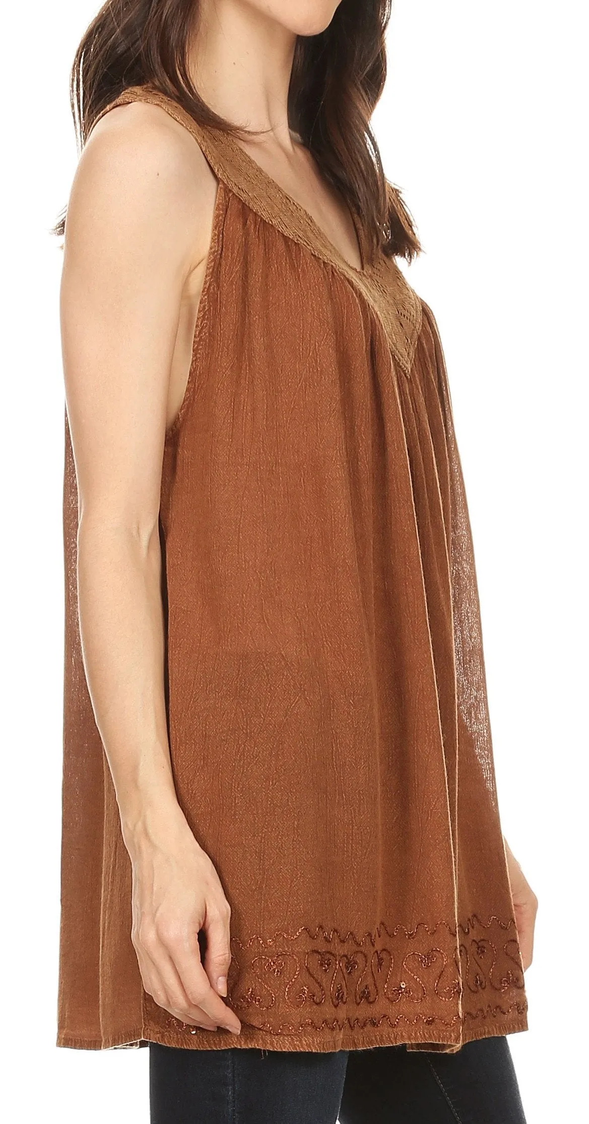 Sakkas Maissa  Sleeveless V-neck Tank Top  with Crochet Trim and Embroidery