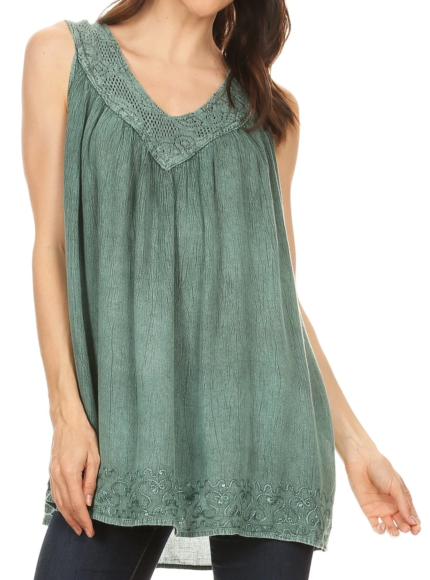 Sakkas Maissa  Sleeveless V-neck Tank Top  with Crochet Trim and Embroidery