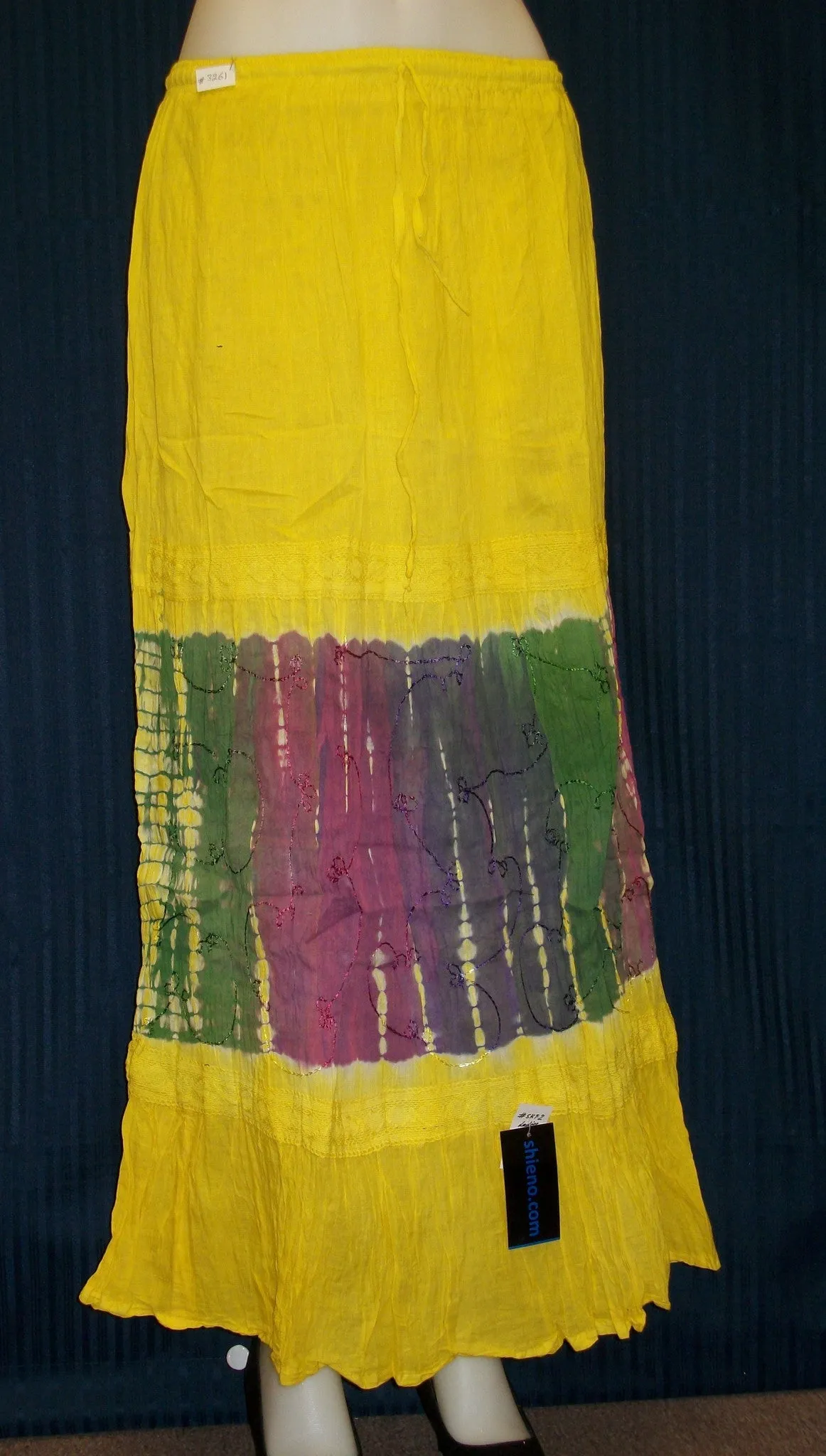 Skirt 3261 Yellow Cotton Tie Dye Long Skirt