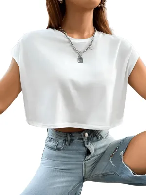 Solid Batwing Sleeve White Crop Tee