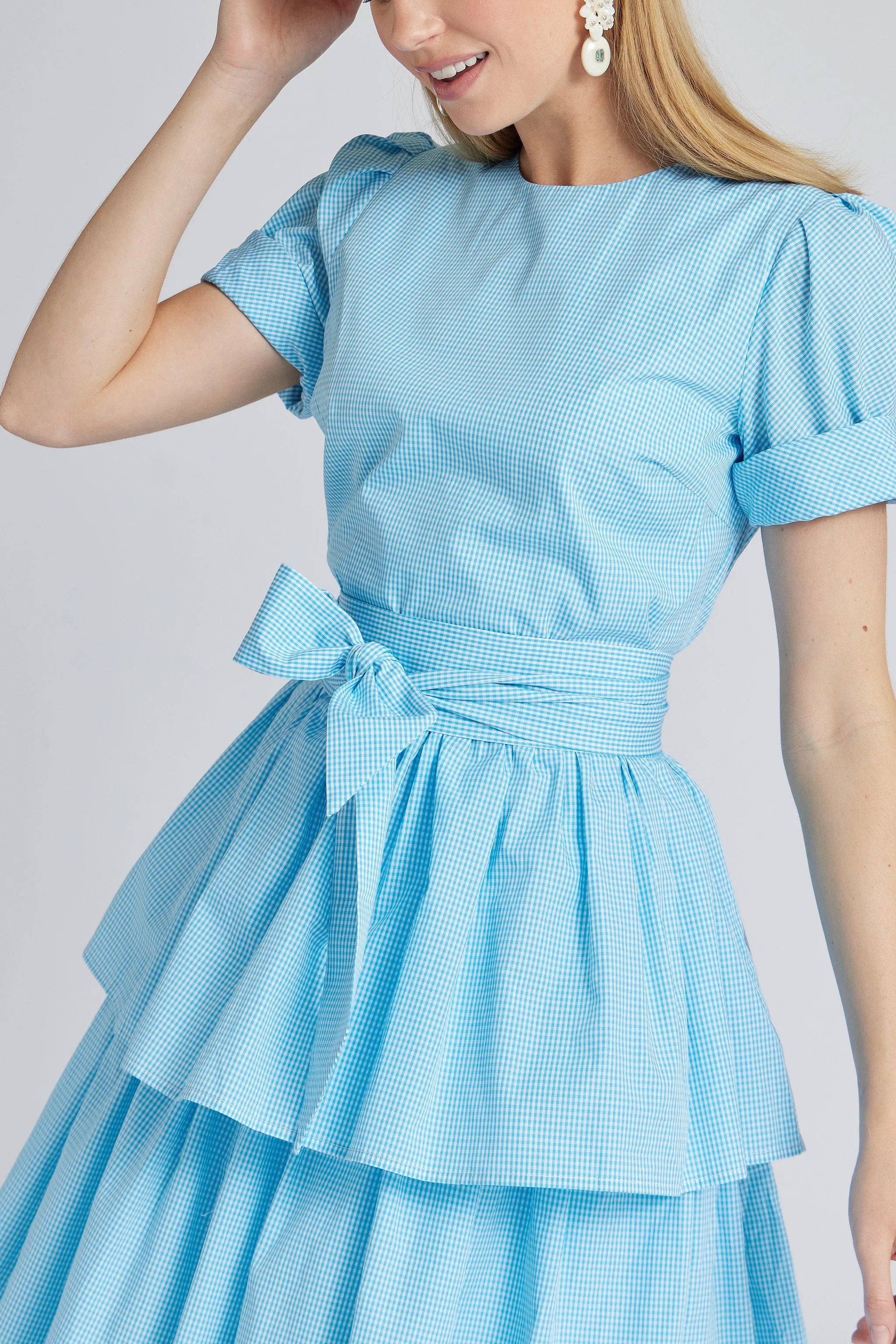 Stacy Dress in Aqua Gingham