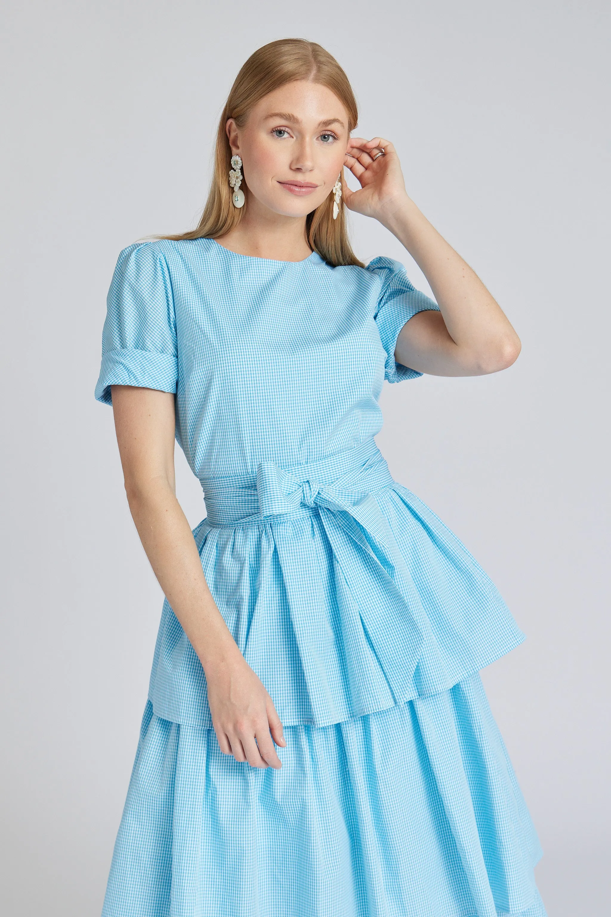 Stacy Dress in Aqua Gingham