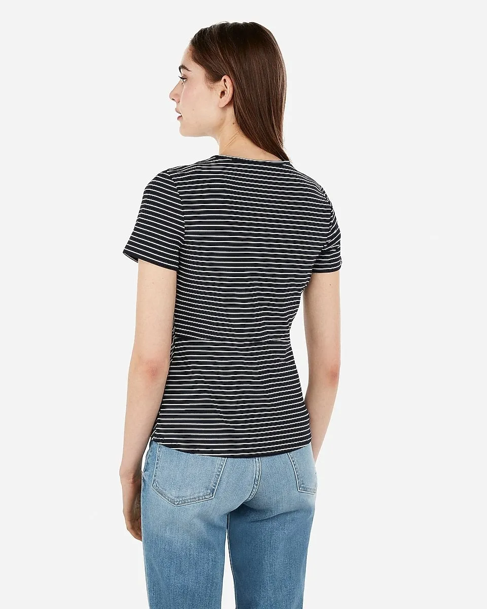 Striped Twist Front Tee in Navy