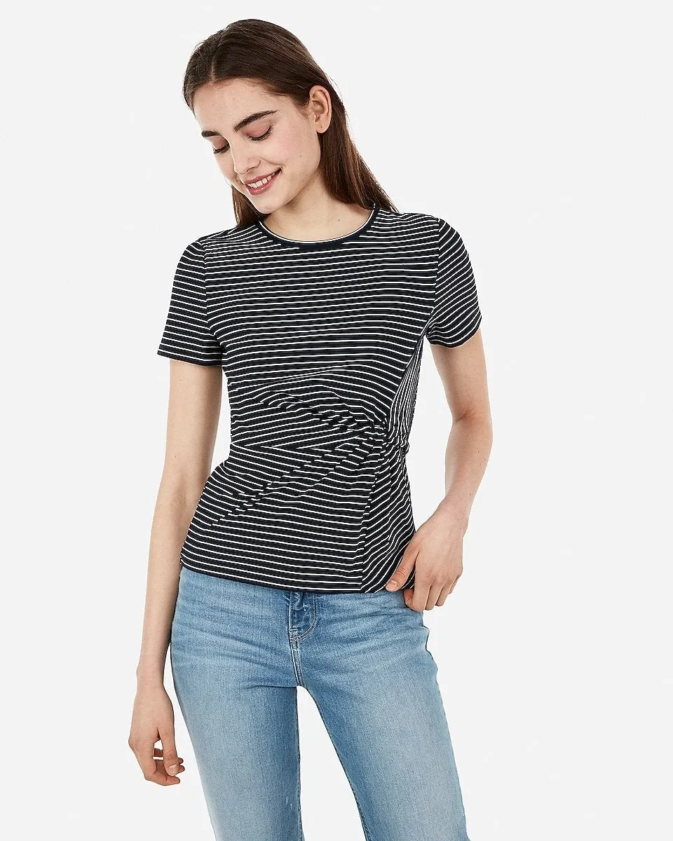 Striped Twist Front Tee in Navy