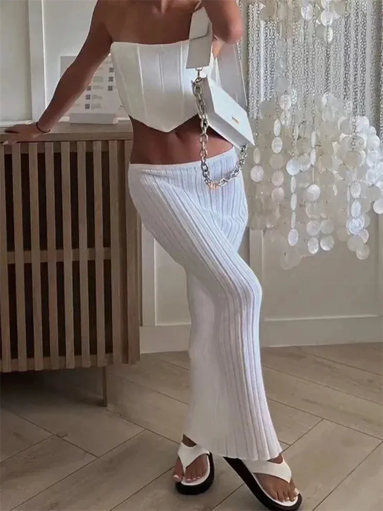 Summer Sexy Holiday Beach Chic Dropped Waist See-Through White Trendy Maxi Skirt