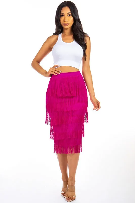 TEEK - FUCHSIA LONG FRINGE SKIRTS