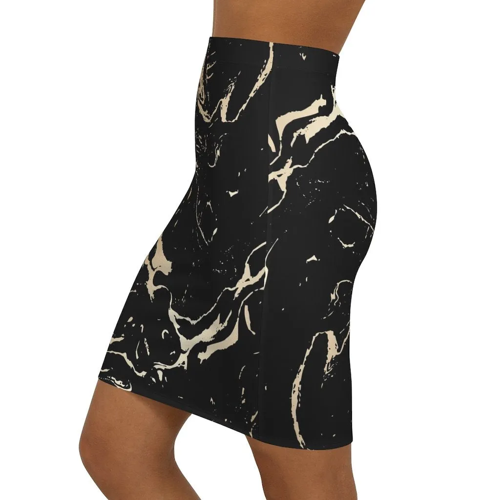 Uniquely You Womens Skirt / Black and Beige Marble Style Skirt