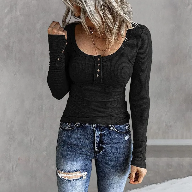 V-Neck Button Long Sleeve Tank Top