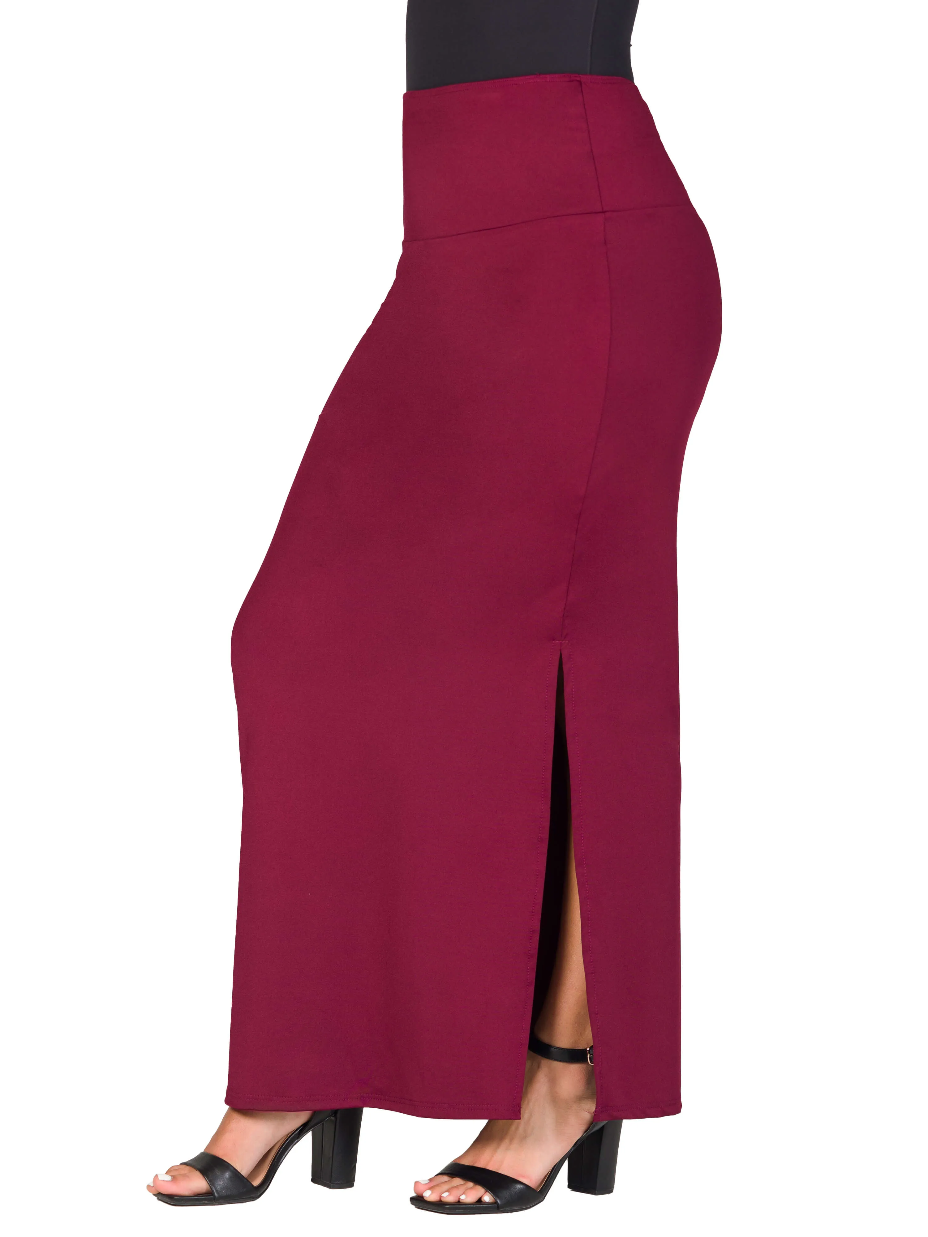 Versatile Side Slit Elastic Waist Maxi Skirt