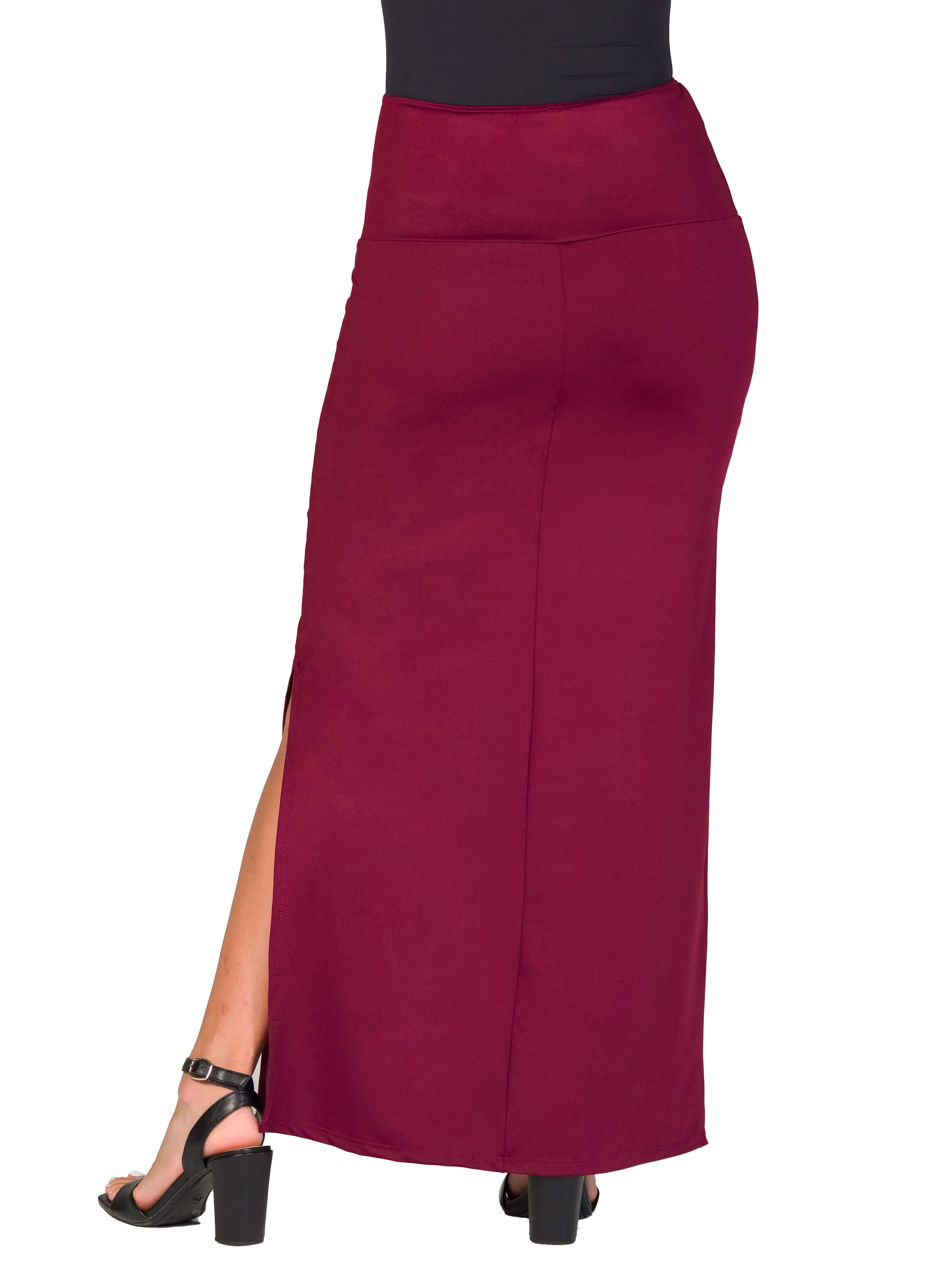 Versatile Side Slit Elastic Waist Maxi Skirt