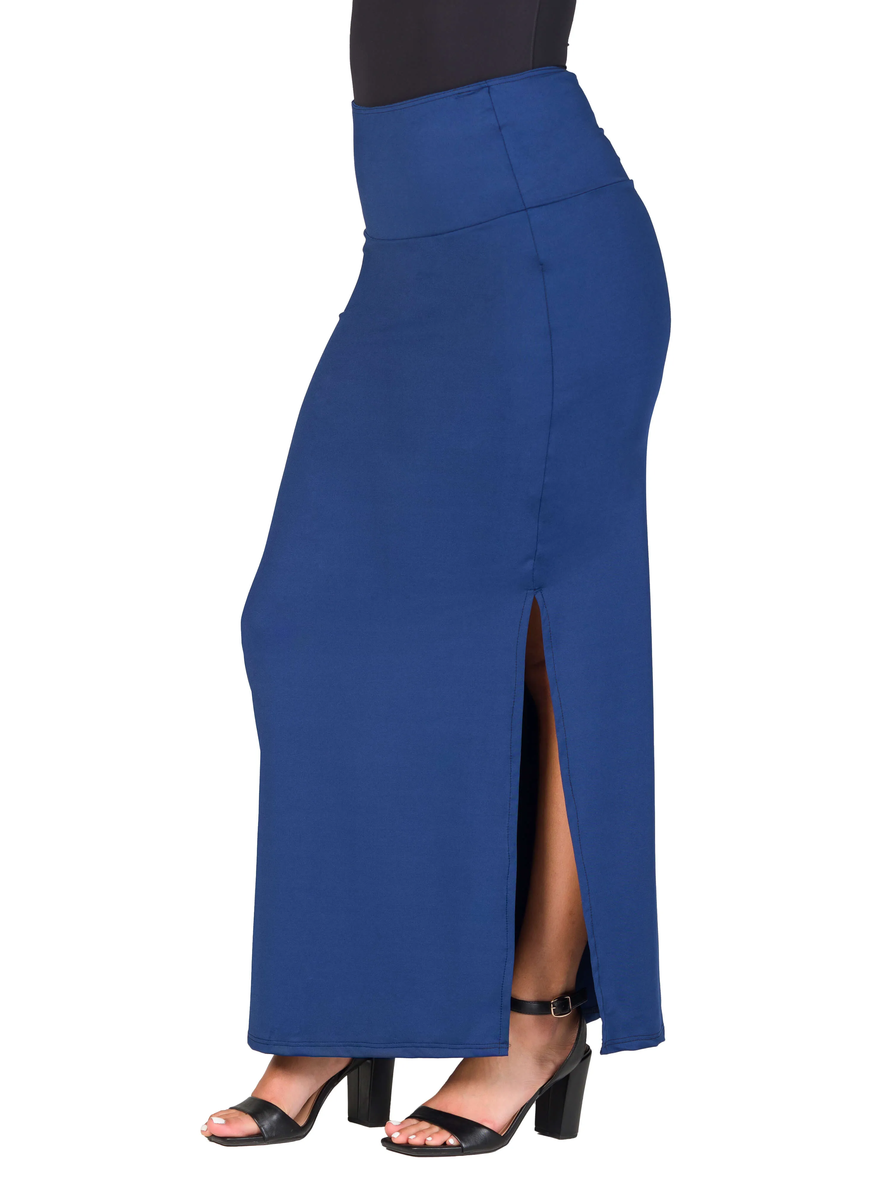 Versatile Side Slit Elastic Waist Maxi Skirt