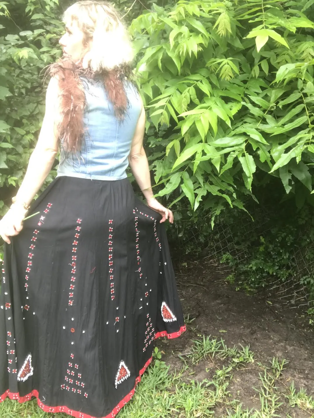 Vintage 70s | Embellished Flowy Hippie Festival Boho Maxi Skirt | Free Size