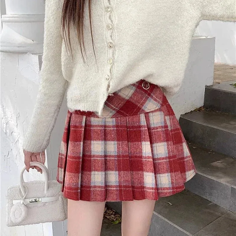 Vintage Sweet Korean Cute Kawaii Chic Stylish Autumn Winter Trendy Mini Skirt