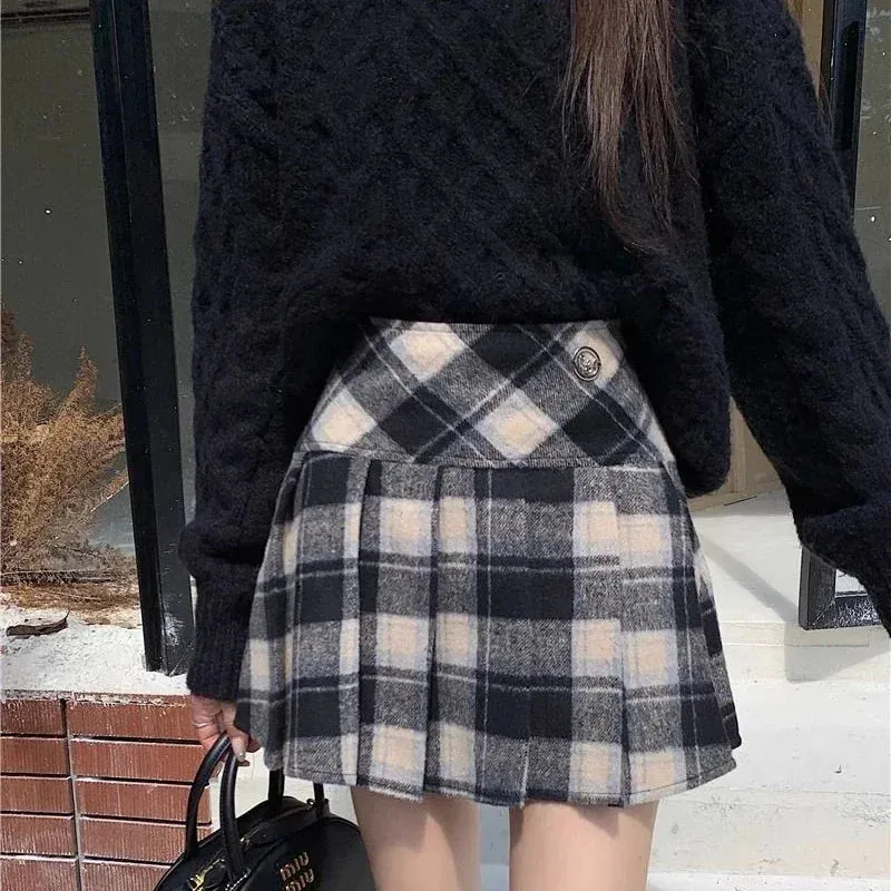 Vintage Sweet Korean Cute Kawaii Chic Stylish Autumn Winter Trendy Mini Skirt