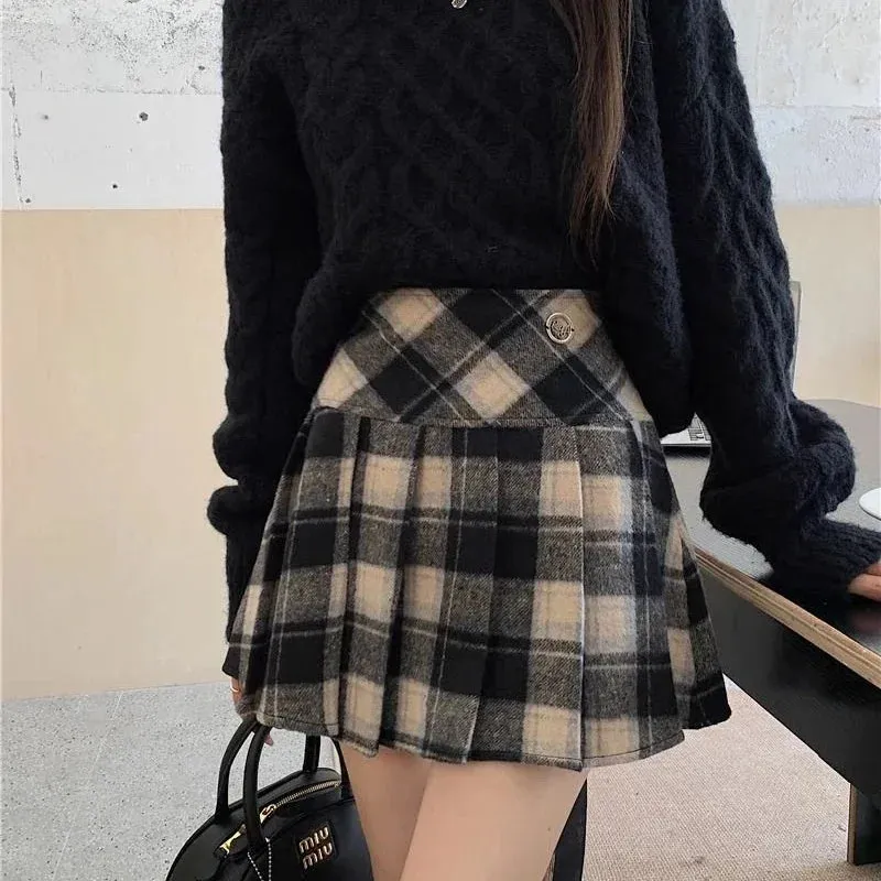 Vintage Sweet Korean Cute Kawaii Chic Stylish Autumn Winter Trendy Mini Skirt