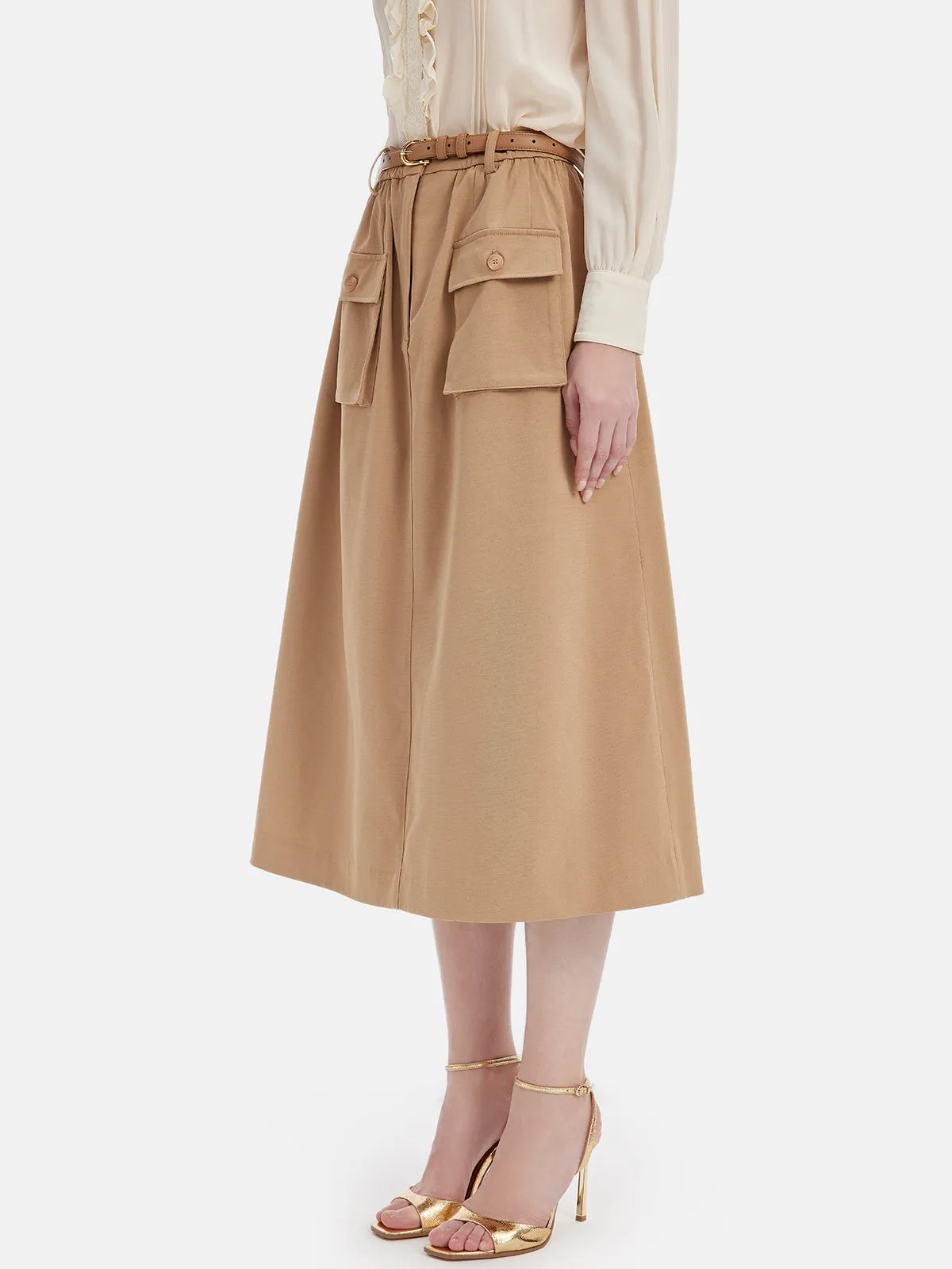 Waist-Cinched Utility Skirt（With Belt）