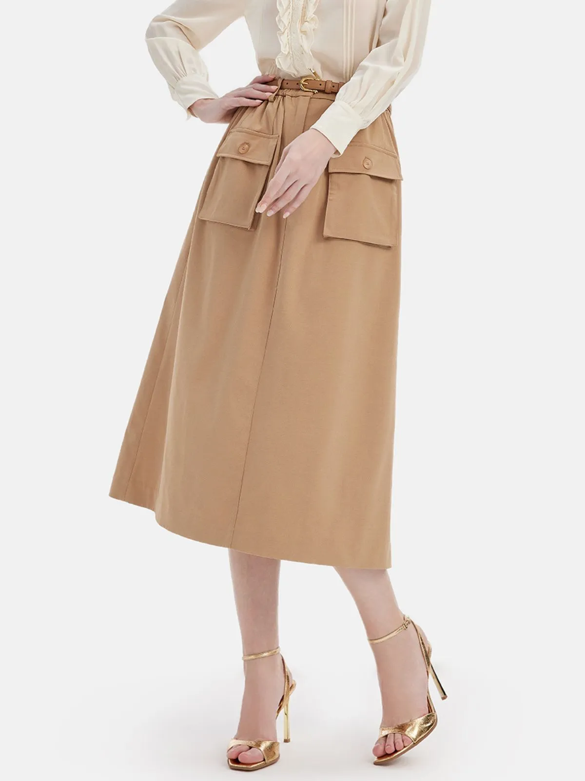 Waist-Cinched Utility Skirt（With Belt）