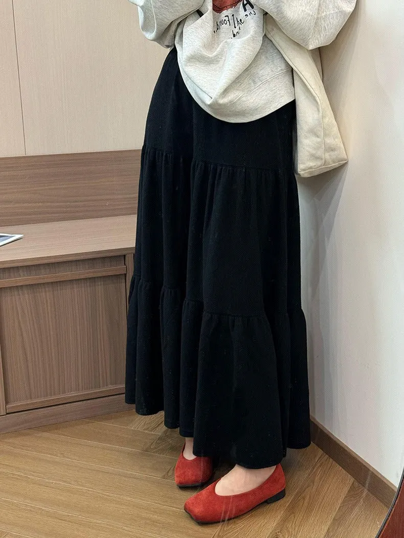 Wenkouban guys in skirts Draping Knitted Bubble Pleated Skirt Women's Autumn Solid Color over-the-Knee Long Cake Skirt Casual Umbrella Skirt