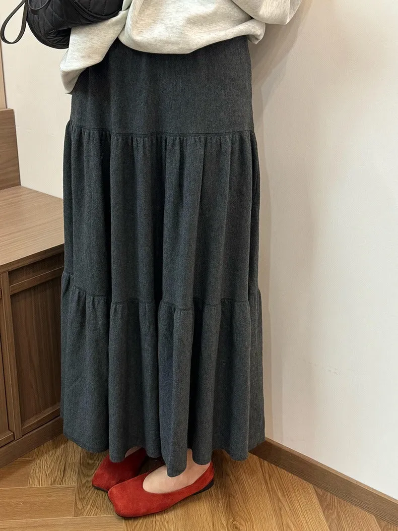 Wenkouban guys in skirts Draping Knitted Bubble Pleated Skirt Women's Autumn Solid Color over-the-Knee Long Cake Skirt Casual Umbrella Skirt