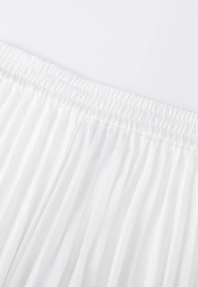 White Asymmetric Satin A Line Skirt