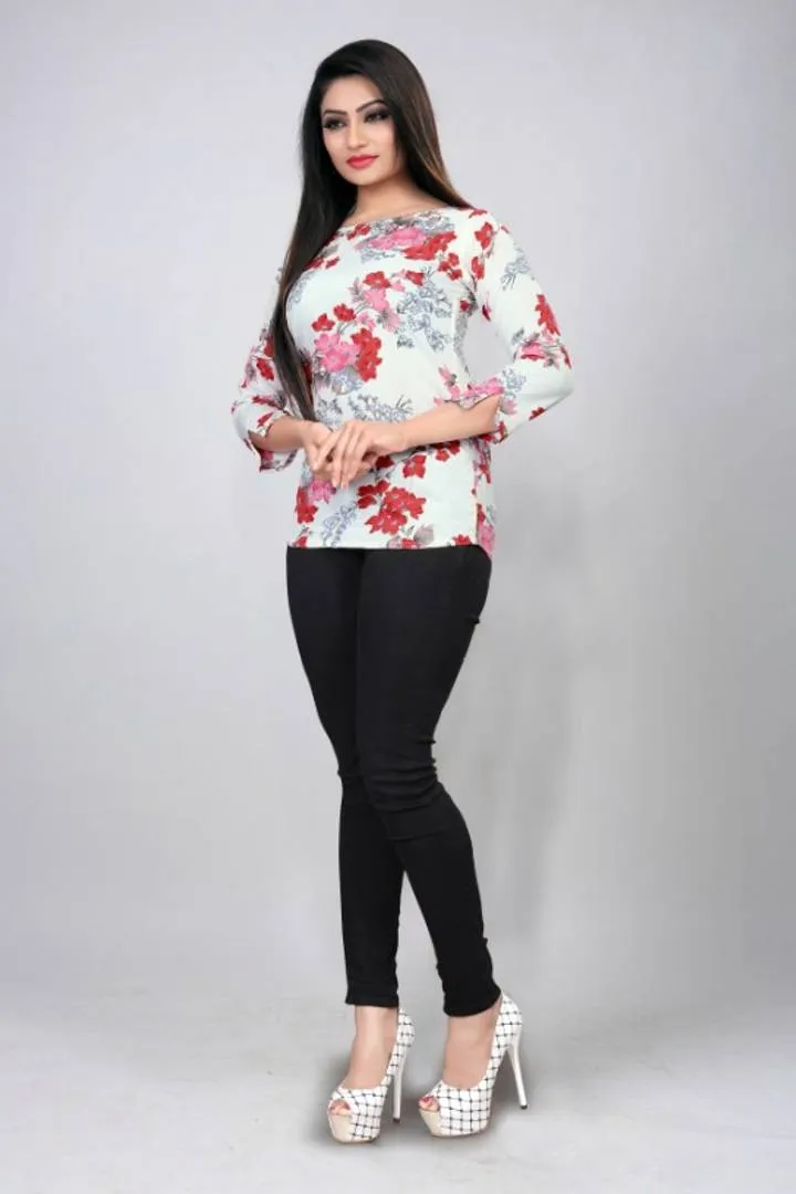 White Floral Printed Blouse Top