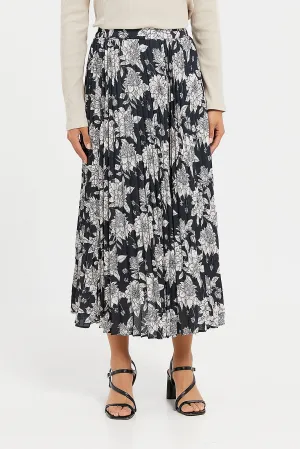 Women Charcoal Pleat Maxi Skirt