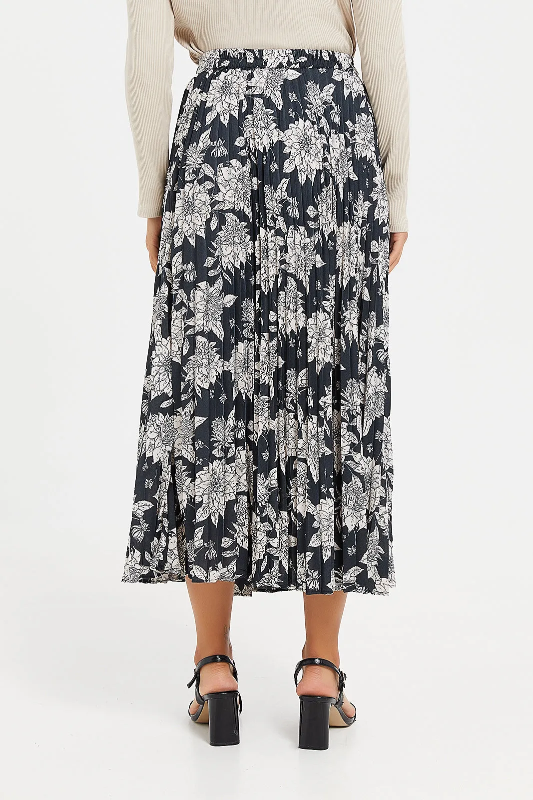 Women Charcoal Pleat Maxi Skirt